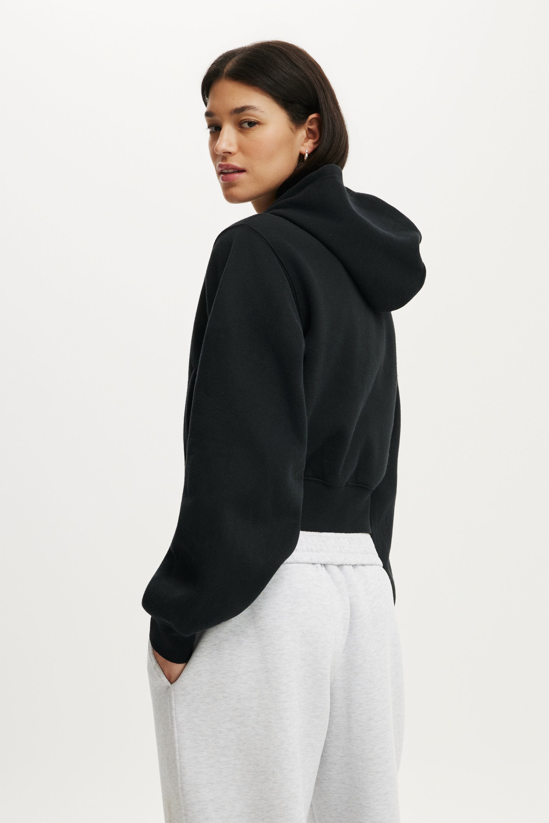 Plush Relaxed Zip Through Hoodie, BLACK - example image 4
