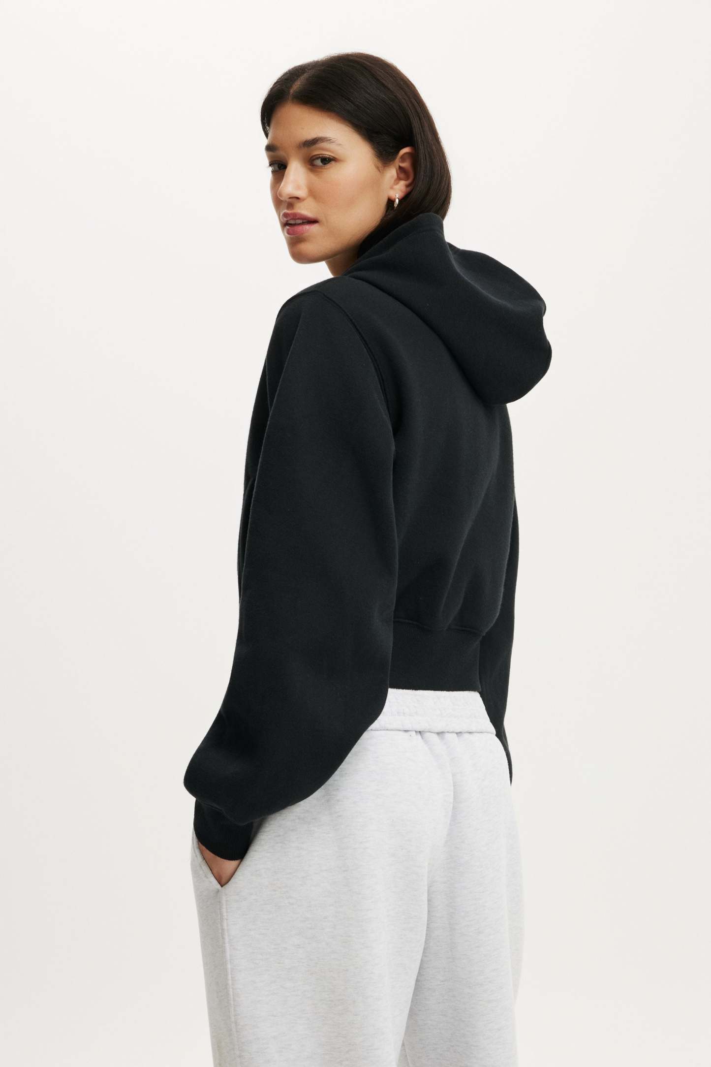 Plush Relaxed Zip Through Hoodie, BLACK - example image 4