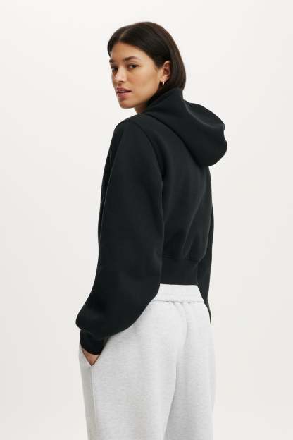 Plush Relaxed Zip Through Hoodie, BLACK - example image 4