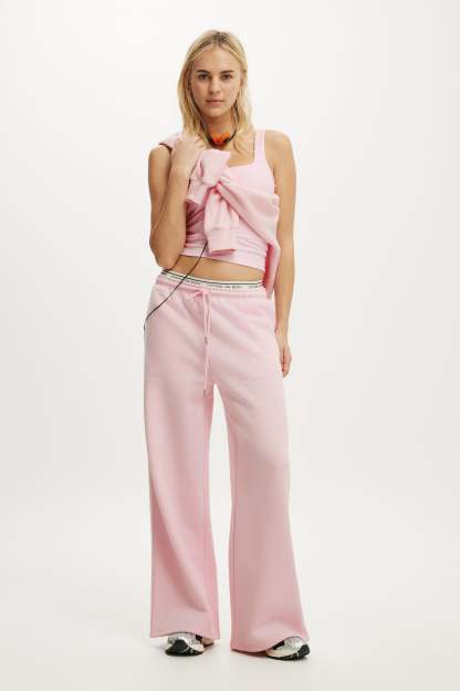 Plush Tie Waist Wide Leg Sweatpant, CHERRY DREAM - example image 1