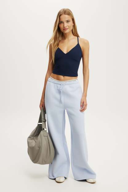 Plush Tie Waist Wide Leg Sweatpant, VIOLET BLUE - example image 1