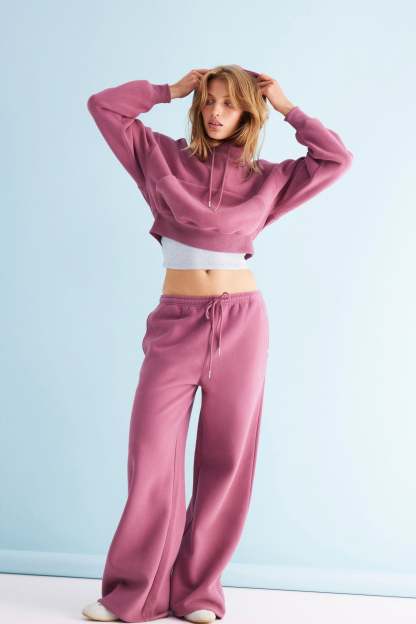 Plush Tie Waist Wide Leg Sweatpant, DUSTY ROSE - example image 1