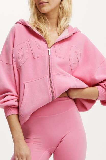 Fleece Oversized Zip Through Hoodie, WASHED SEA PINK/BWC - example image 3