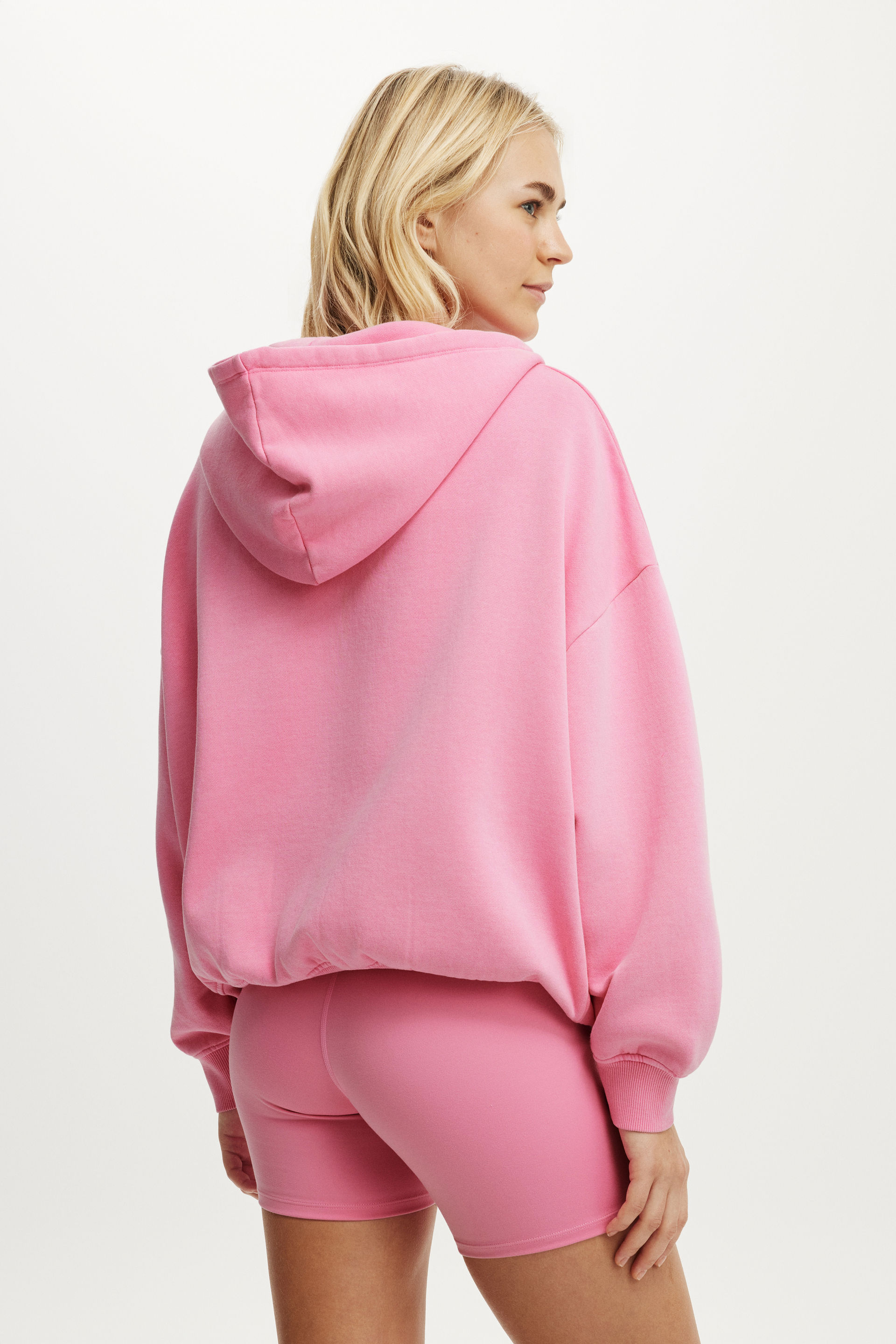 Fleece Oversized Zip Through Hoodie, WASHED SEA PINK/BWC - example image 4