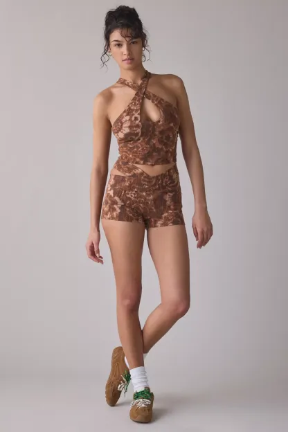 Out From Under Bec Twisted Cutout Bike Shorts - Brown