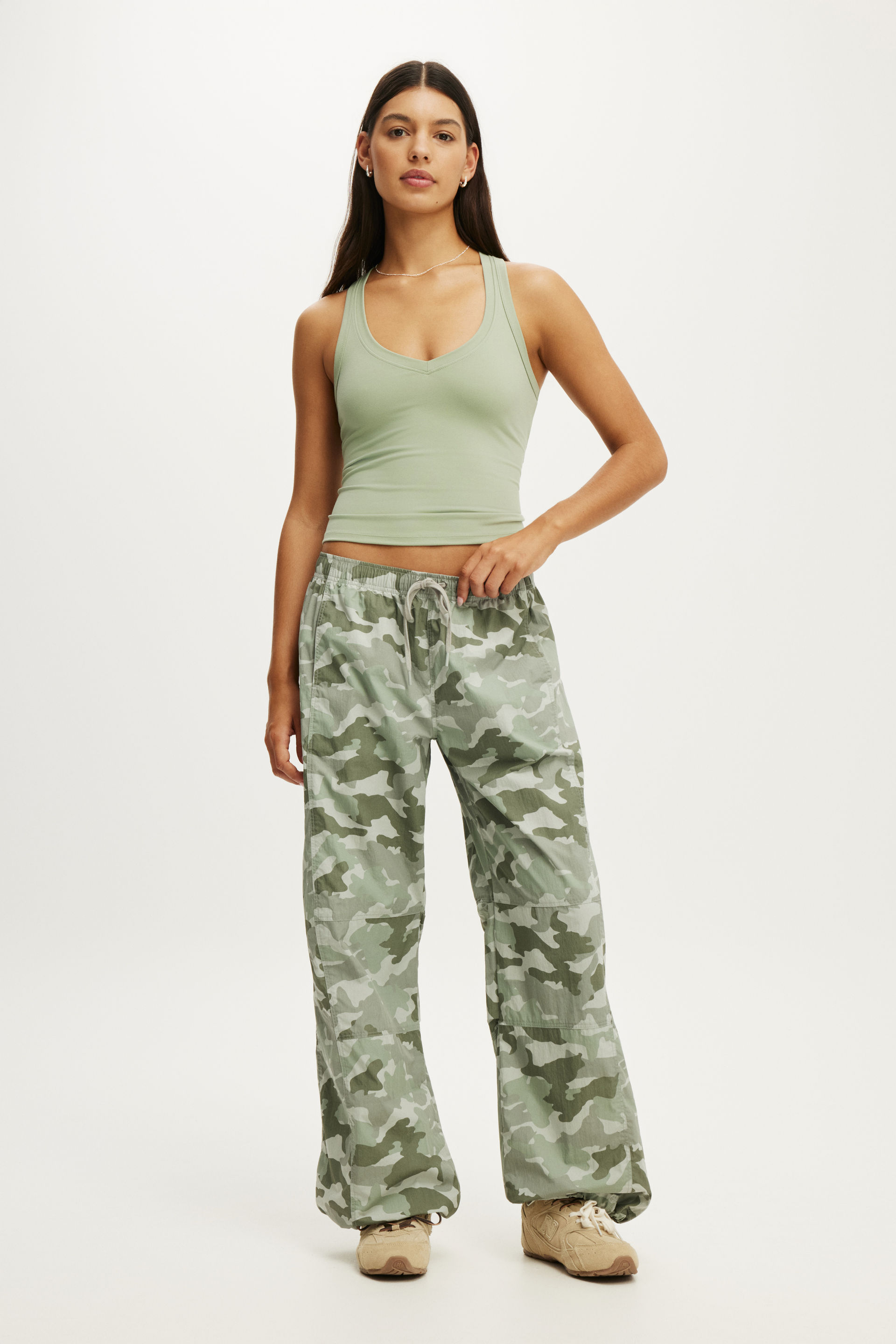 Ultra Soft Plunge Front Racer Tank, MATCHA - example image 4