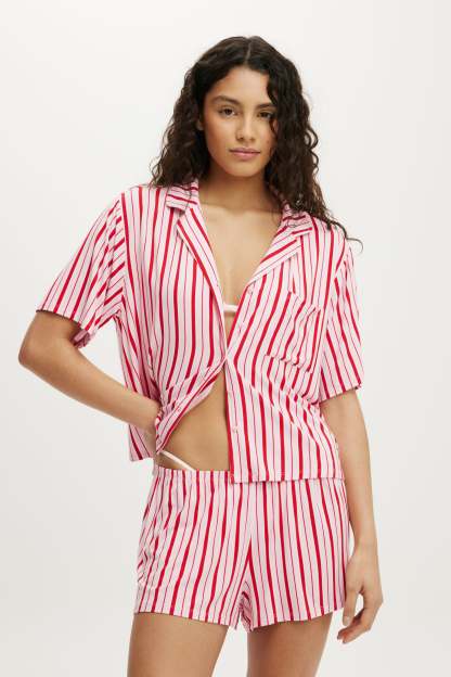Slinky Soft Short Sleeve Set, CLARA STRIPE ROSY HAZE PINK/CHEEKY CHERRY - example image 1