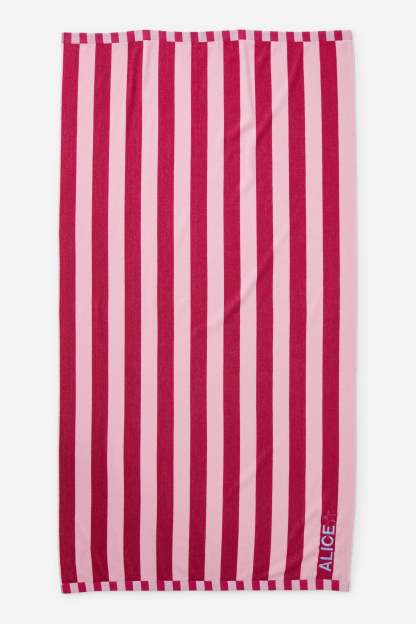 Capri Cotton Beach Towel Personalisation, CLASSIC STRIPE CHERRY DREAM CACTUS FLOWER - example image 3