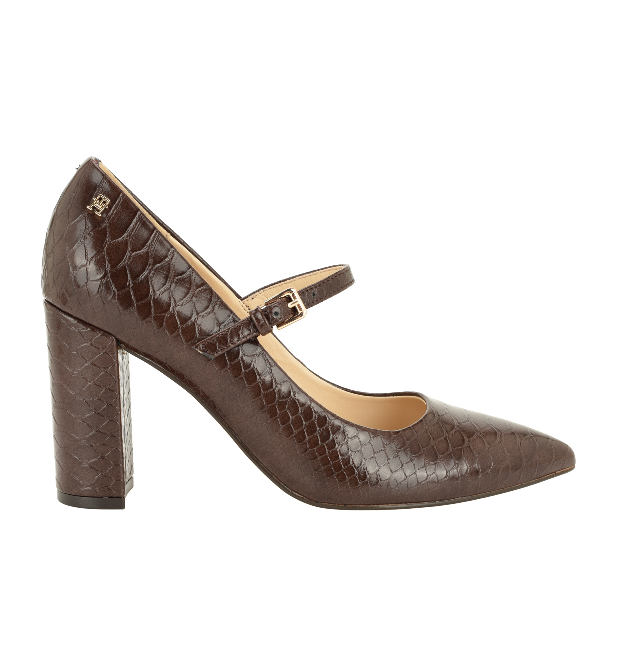 Tommy Hilfiger Women's Aveniz Mary Jane Block Heel Pump - Dark Brown Snake