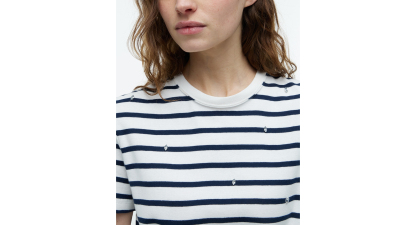 Tommy Hilfiger Women's Ribbed Crewneck T-Shirt - Breton Stripe Ecru/Dark Night Navy