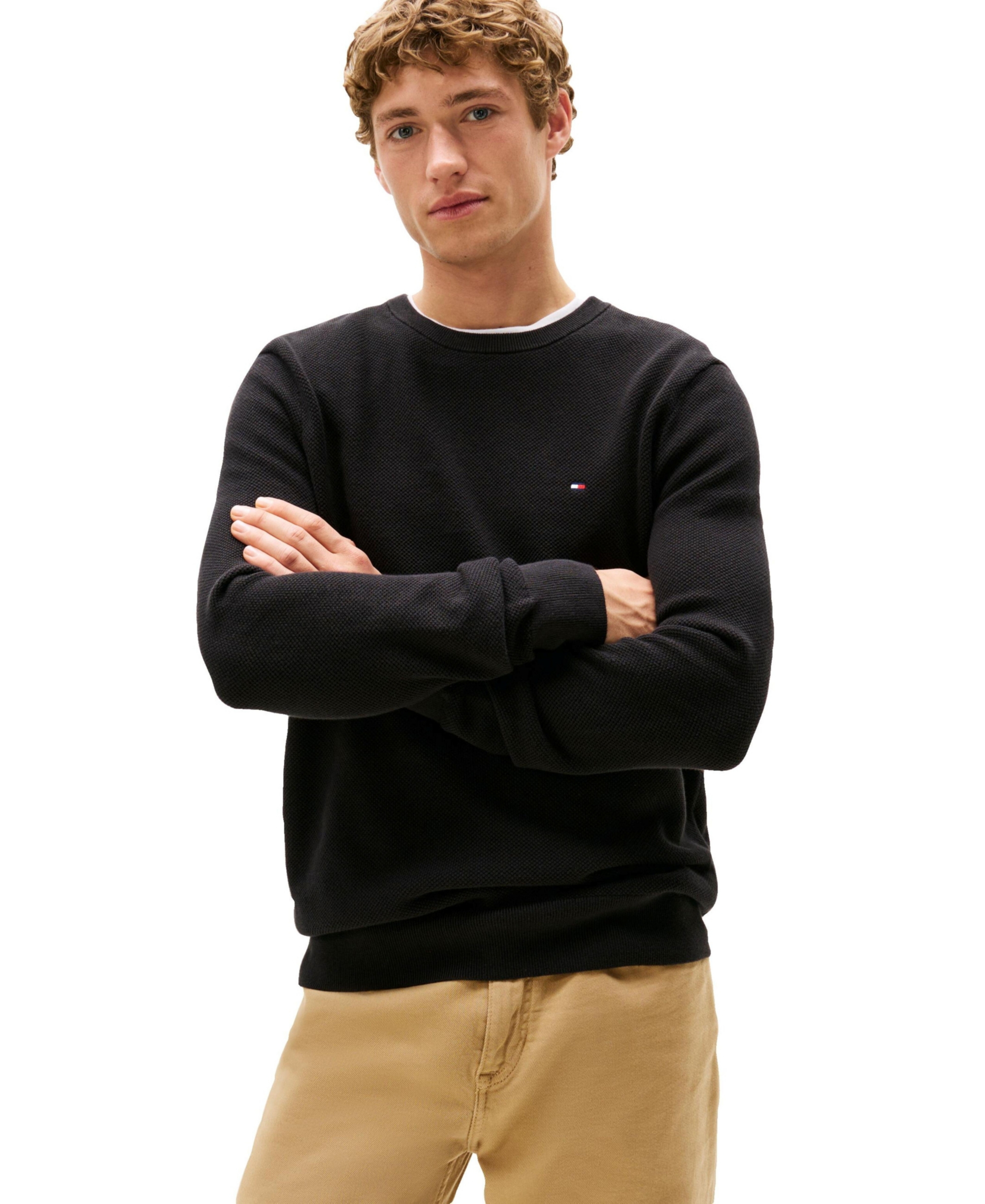 Tommy Hilfiger Men's Essential Texture Cotton Crewneck Sweater - Black