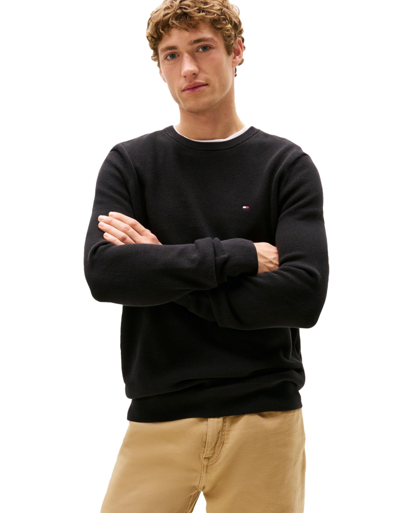 Tommy Hilfiger Men's Essential Texture Cotton Crewneck Sweater - Black