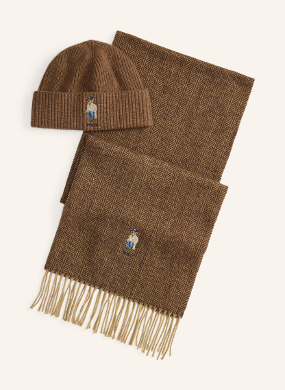 POLO RALPH LAUREN Set: Mütze und Schal – BRAUN / CAMEL