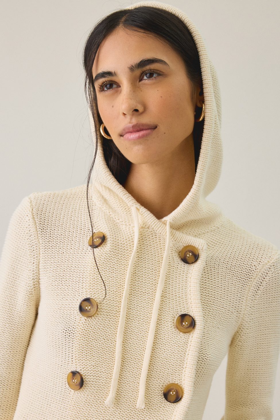 BDG Off Campus Double Breasted Hooded Cardigan - Cream