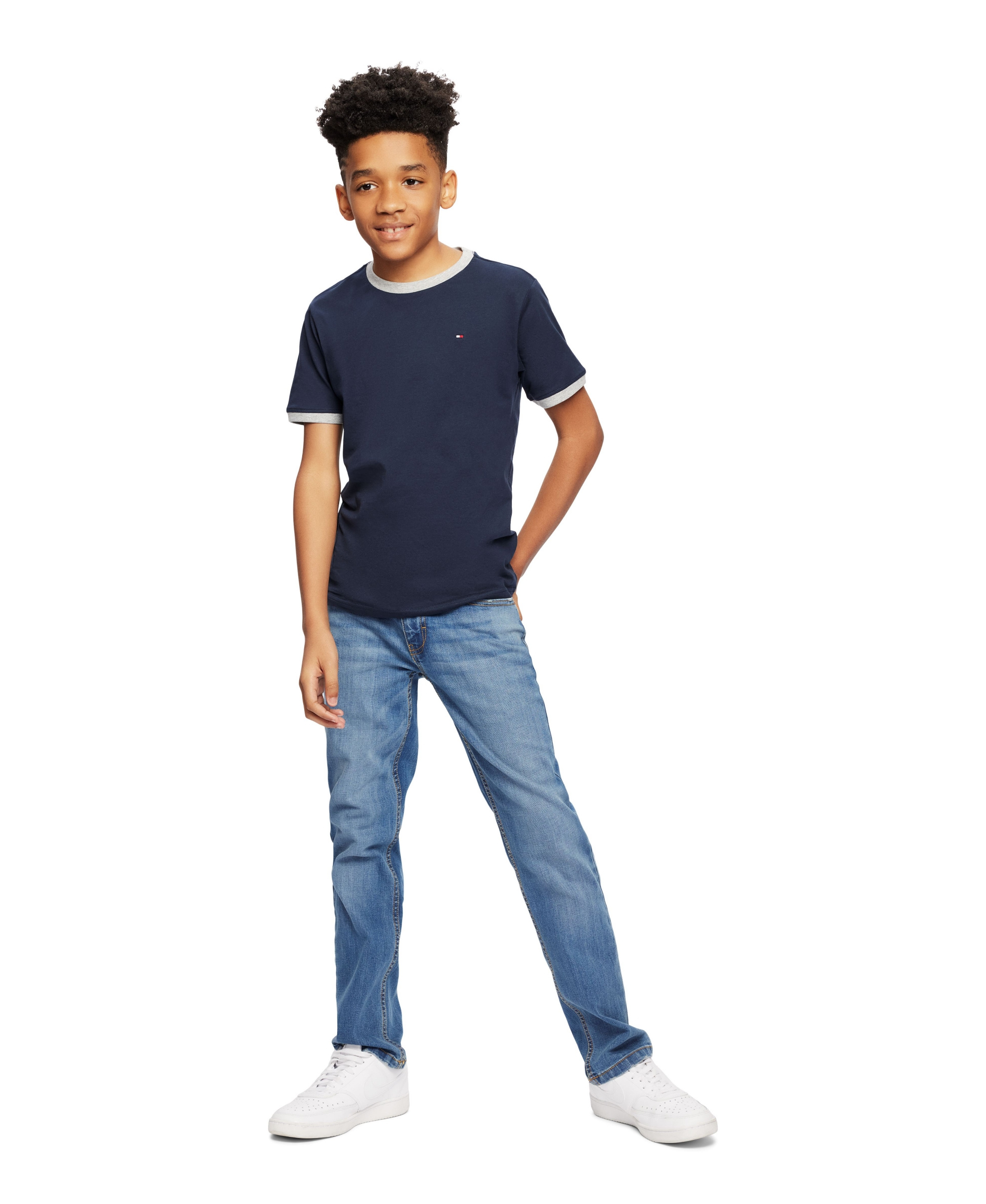 Tommy Hilfiger Boys' 8-20 Contrast Trim Embroidered Logo Ken T-Shirt - Navy