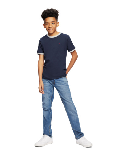 Tommy Hilfiger Boys' 8-20 Contrast Trim Embroidered Logo Ken T-Shirt - Navy
