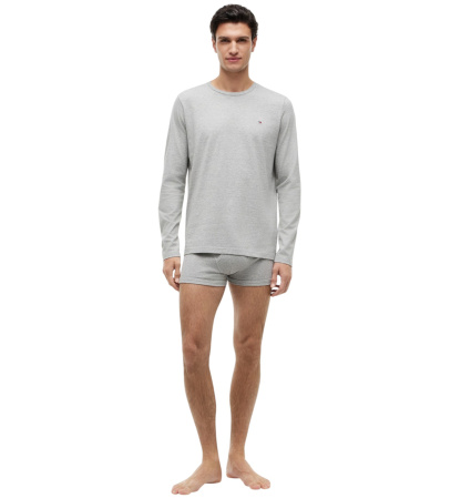 Tommy Hilfiger Men's Core Flag Long-Sleeve Crewneck Cotton Pajama T-Shirt - Gray Heather