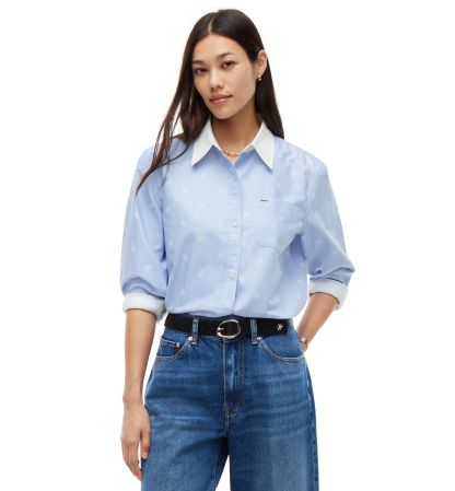 Tommy Hilfiger Women's American Icons Critter Long-Sleeve Oxford Shirt, Macy's Exclusive - Sky Blue Flag Critter