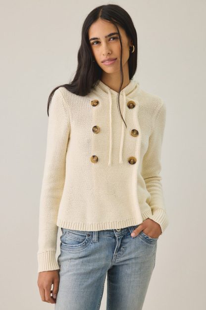 BDG Off Campus Double Breasted Hooded Cardigan - Cream