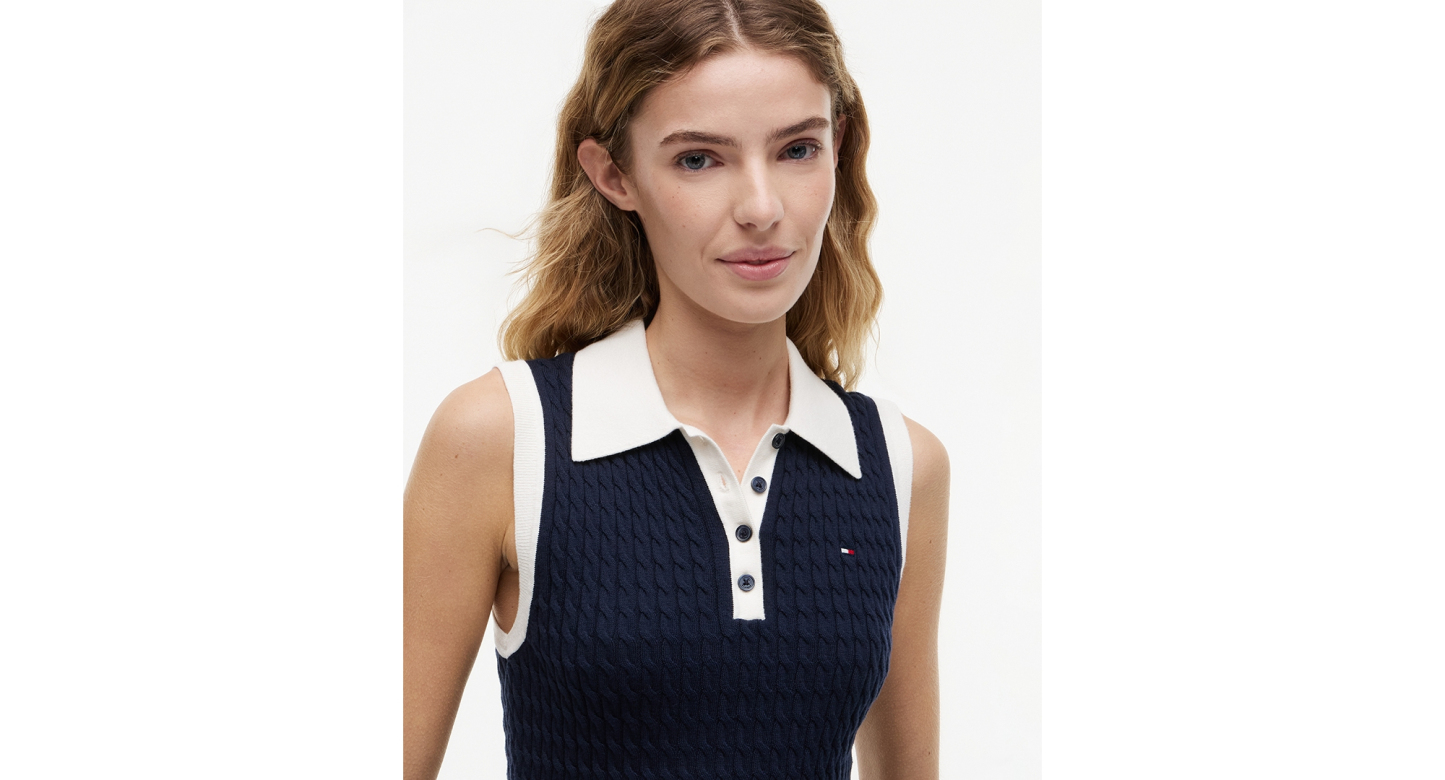 Tommy Hilfiger Women's Cable Knit Collared Polo Sweater - Dark Night