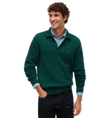 Tommy Hilfiger Men's Classic Cotton Cable-Knit Regular-Fit Sweater Polo - Ornametal