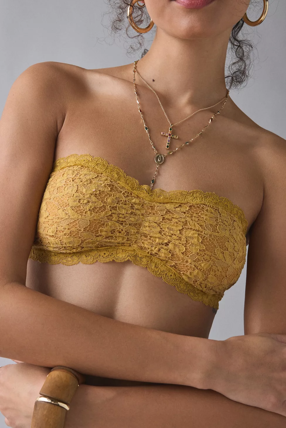 Out From Under Veronica Lace Pinch-Front Bandeau Bralette - Gold