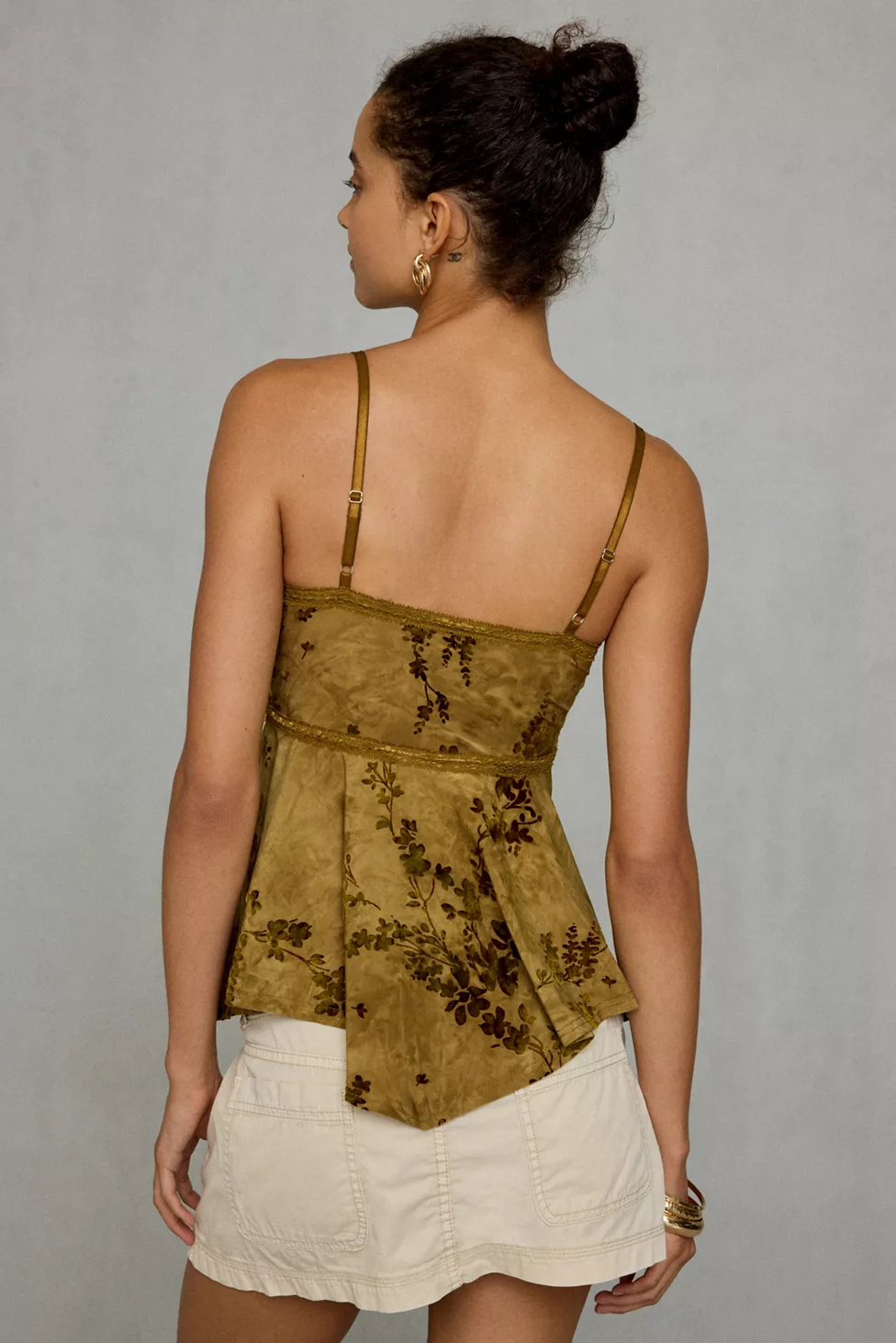 Kimchi Blue Celia Floral Burnout Lace Trim Babydoll Cami - Olive