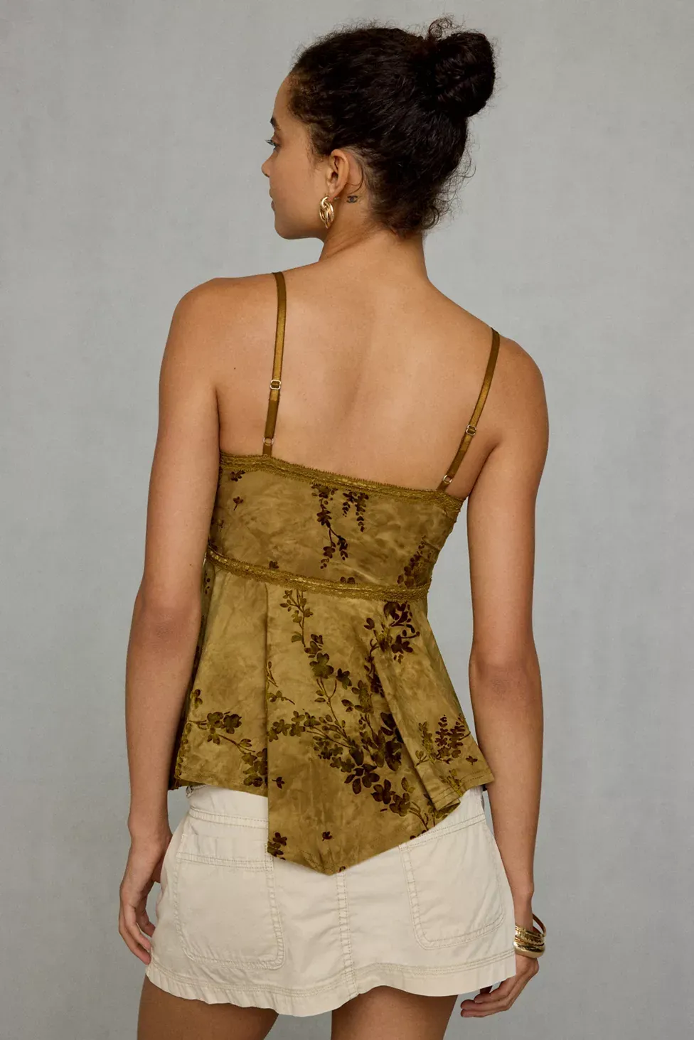 Kimchi Blue Celia Floral Burnout Lace Trim Babydoll Cami - Olive