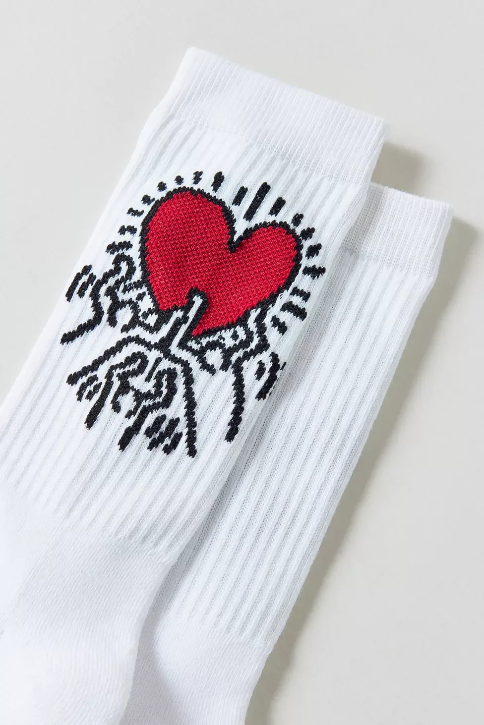 Keith Haring Heart Holding Crew Socks - White