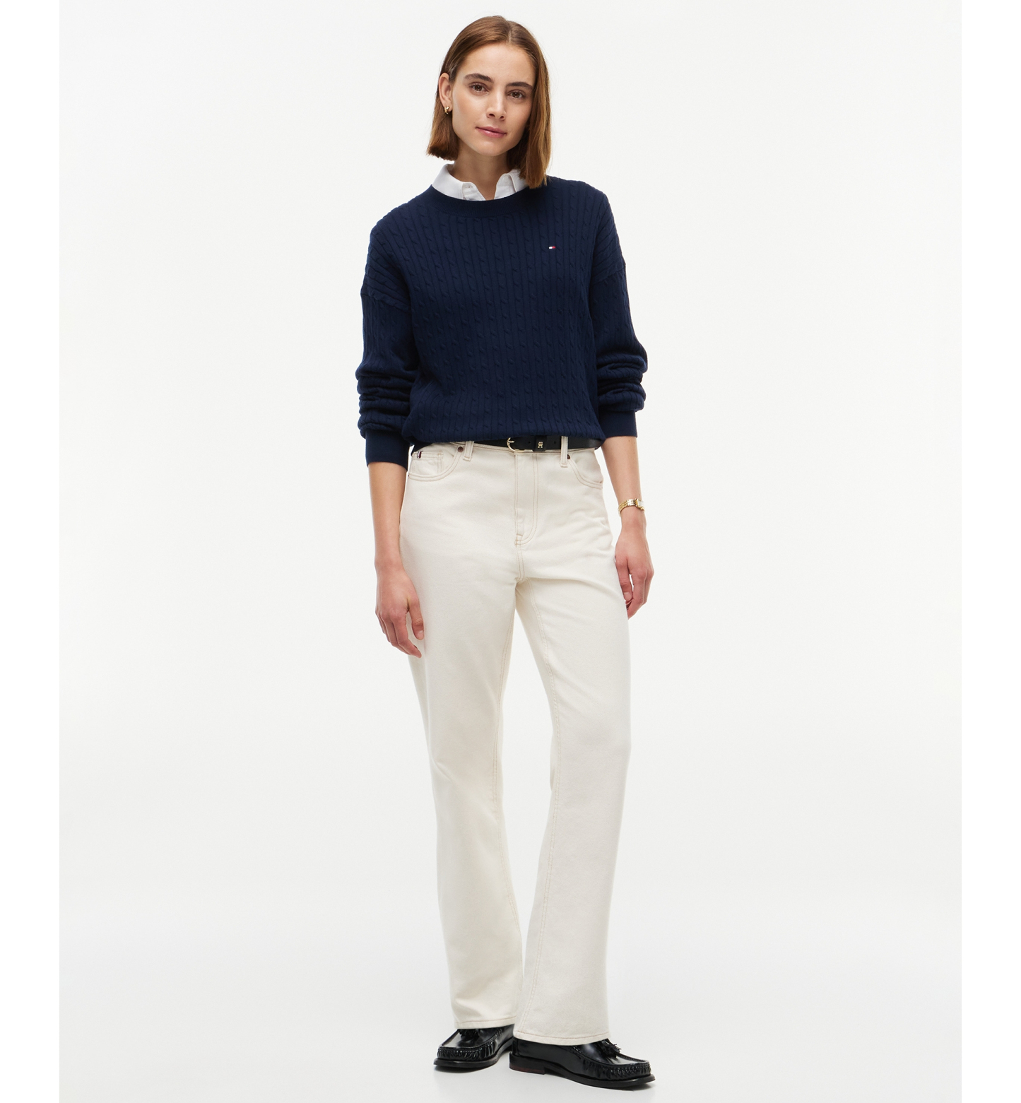 Tommy Hilfiger Women's Fine Gauge Cable-Knit Crewneck Sweater - Dark Blue