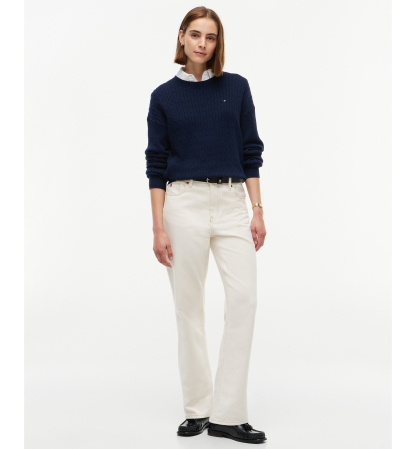 Tommy Hilfiger Women's Fine Gauge Cable-Knit Crewneck Sweater - Dark Blue