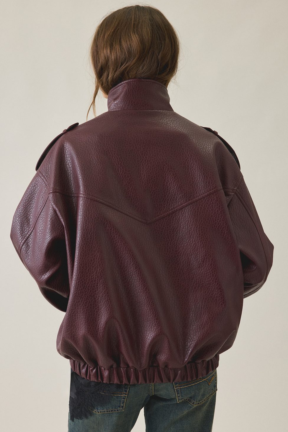 Azalea Wang UO Exclusive Narelle Oversized Faux Leather Bomber Jacket - Maroon Faux Leather