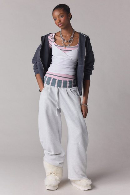 Out From Under Essential Barrel Leg Full Length Sweatpants - Heather Grey