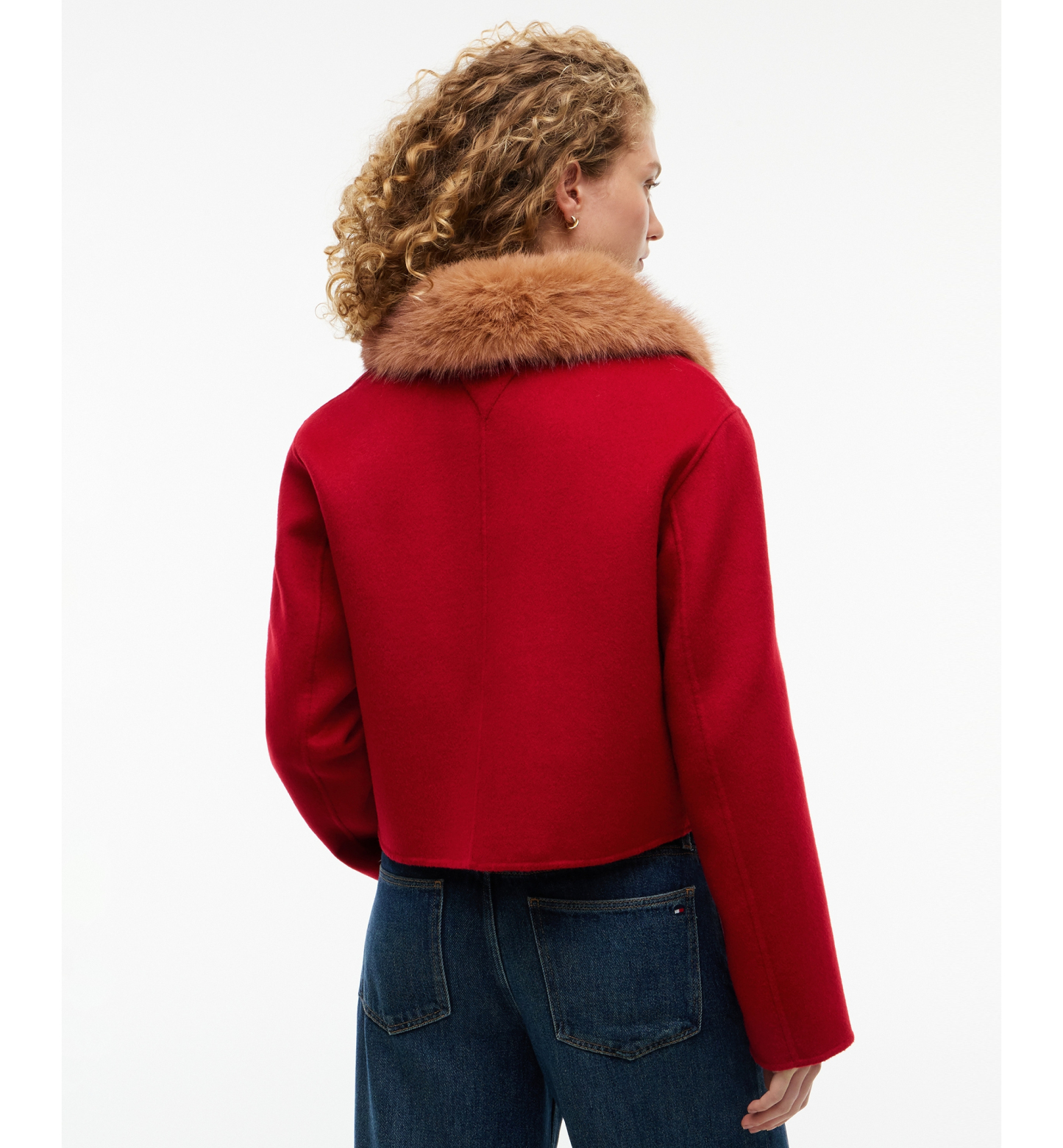 Tommy Hilfiger Women's Wool-Blend Cropped Jacket with Faux Fur - Red