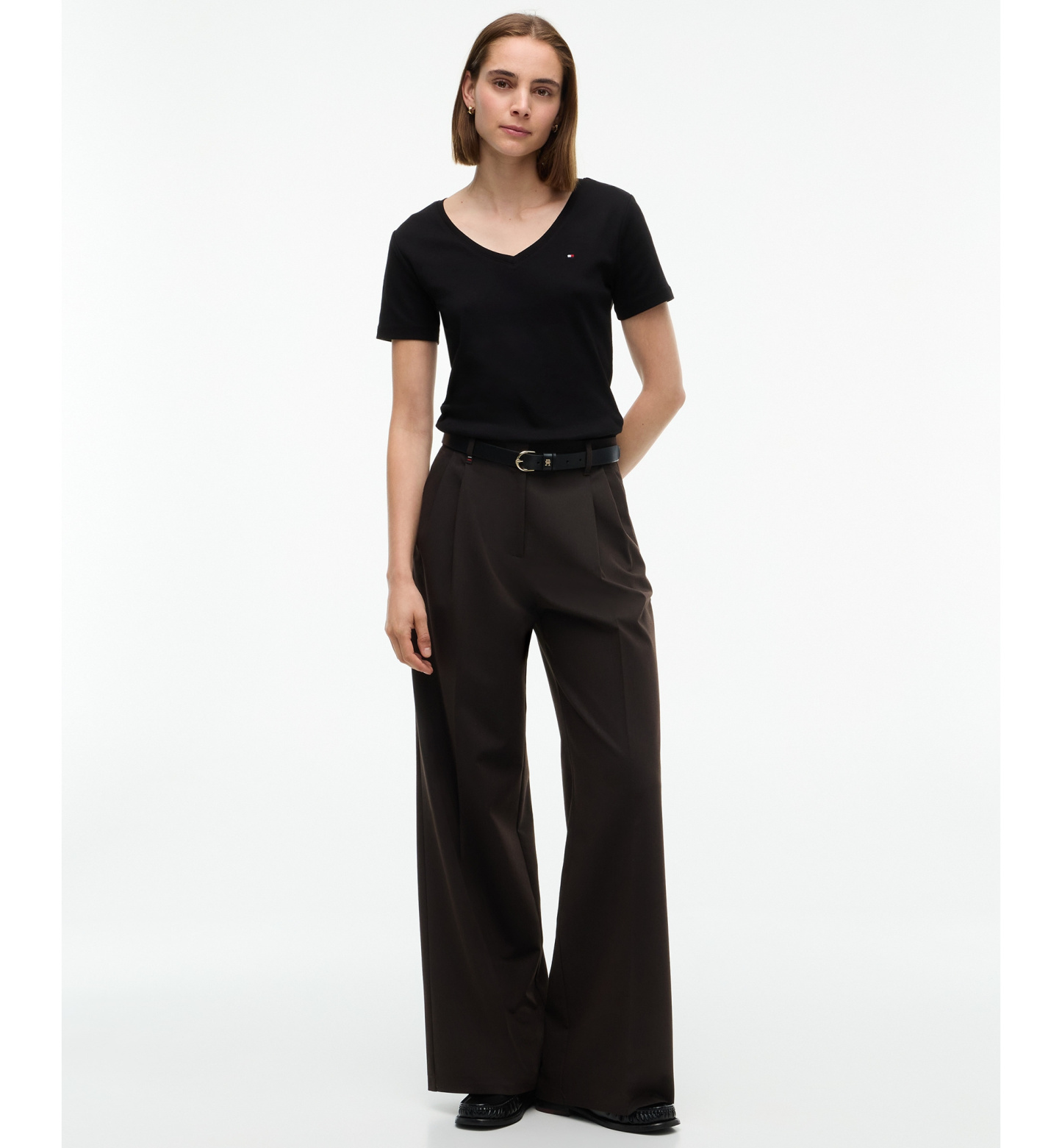 Tommy Hilfiger Women's Rib Slim V-Neck Short-Sleeve T-Shirt - Black