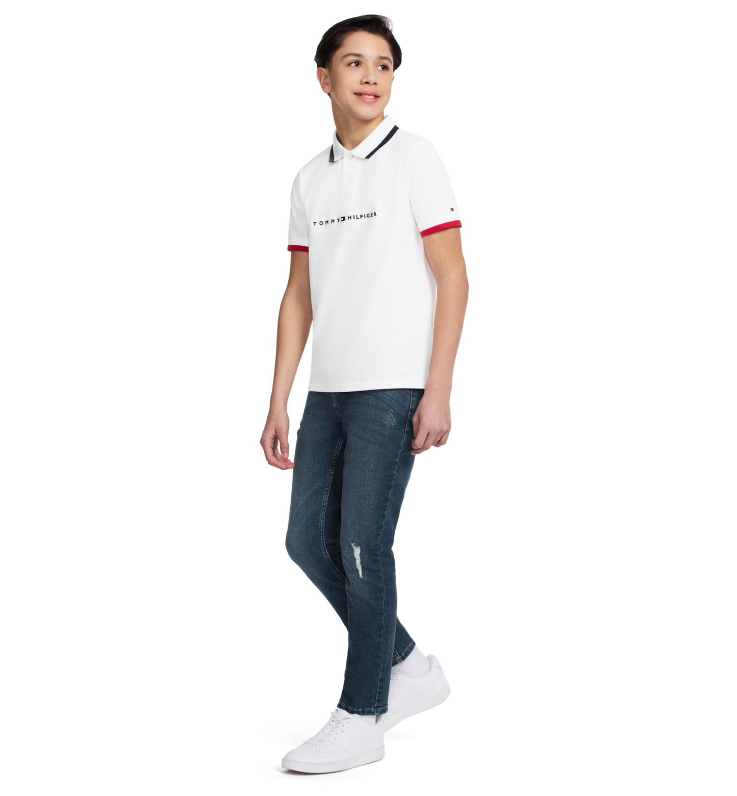 Tommy Hilfiger Boys' 8-20 Tomas Short-Sleeve Tipped Polo Shirt - Fresh White