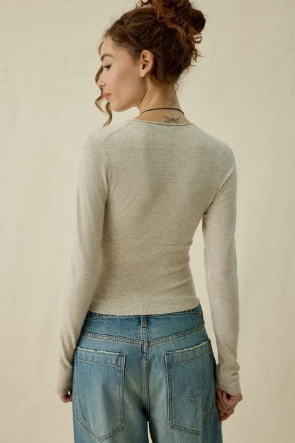 BDG Pretty Sweet Surplice V-Neck Sweater - Neutral