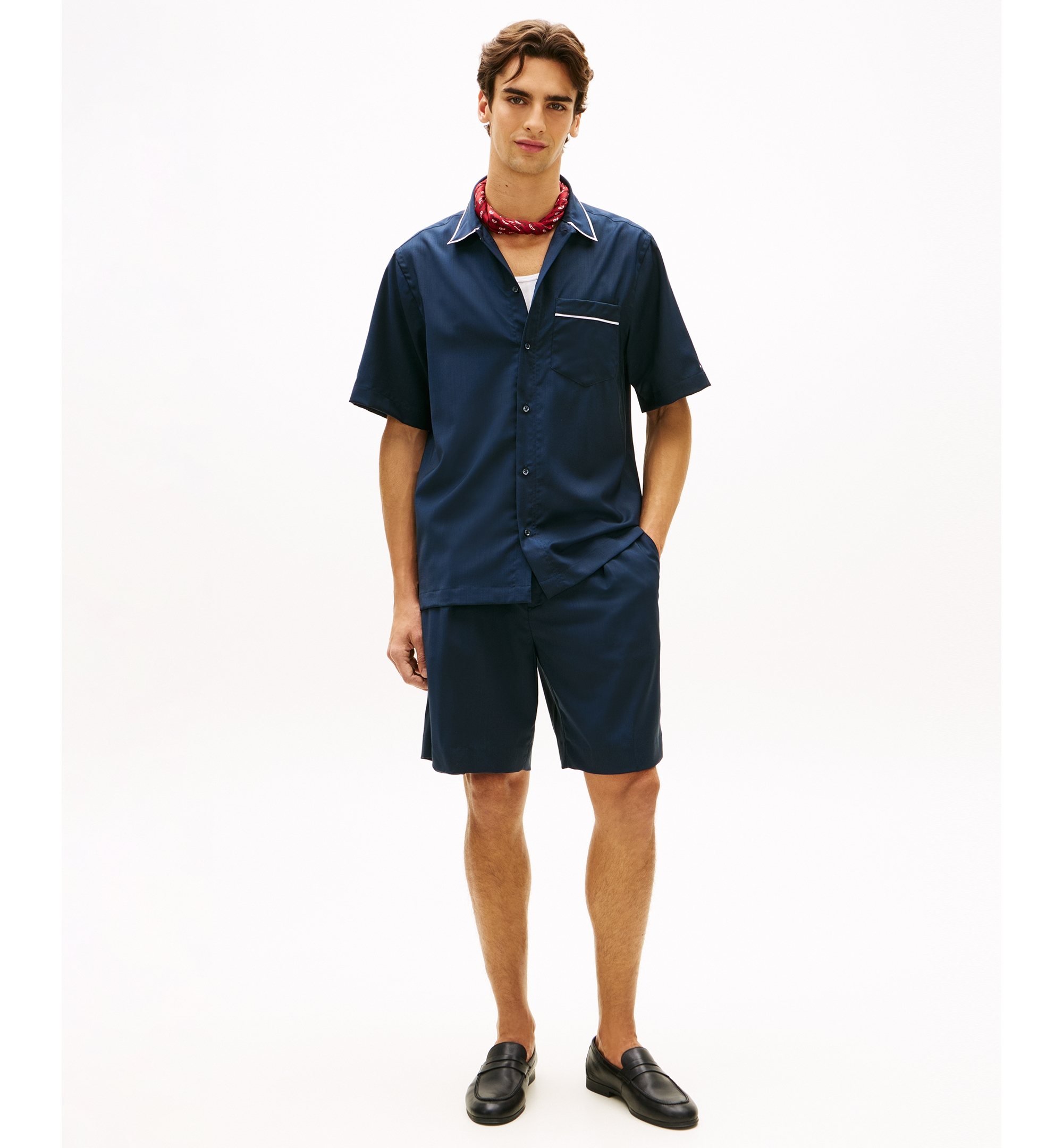 Tommy Hilfiger Men's Luxe Summer Wool Short-Sleeve Button-Front Shirt - Navy Iris