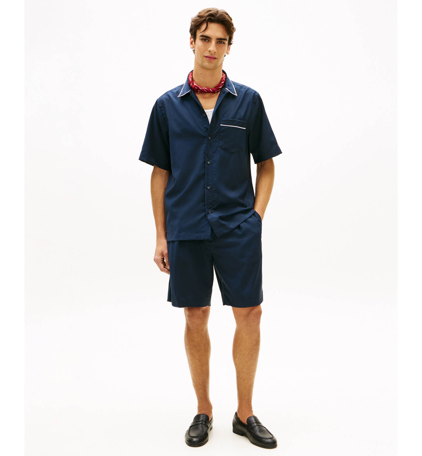 Tommy Hilfiger Men's Luxe Summer Wool Short-Sleeve Button-Front Shirt - Navy Iris