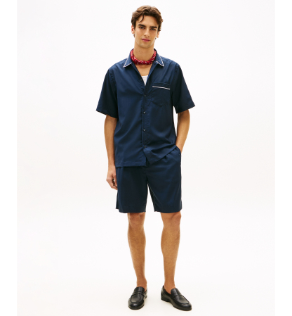 Tommy Hilfiger Men's Luxe Summer Wool Short-Sleeve Button-Front Shirt - Navy Iris