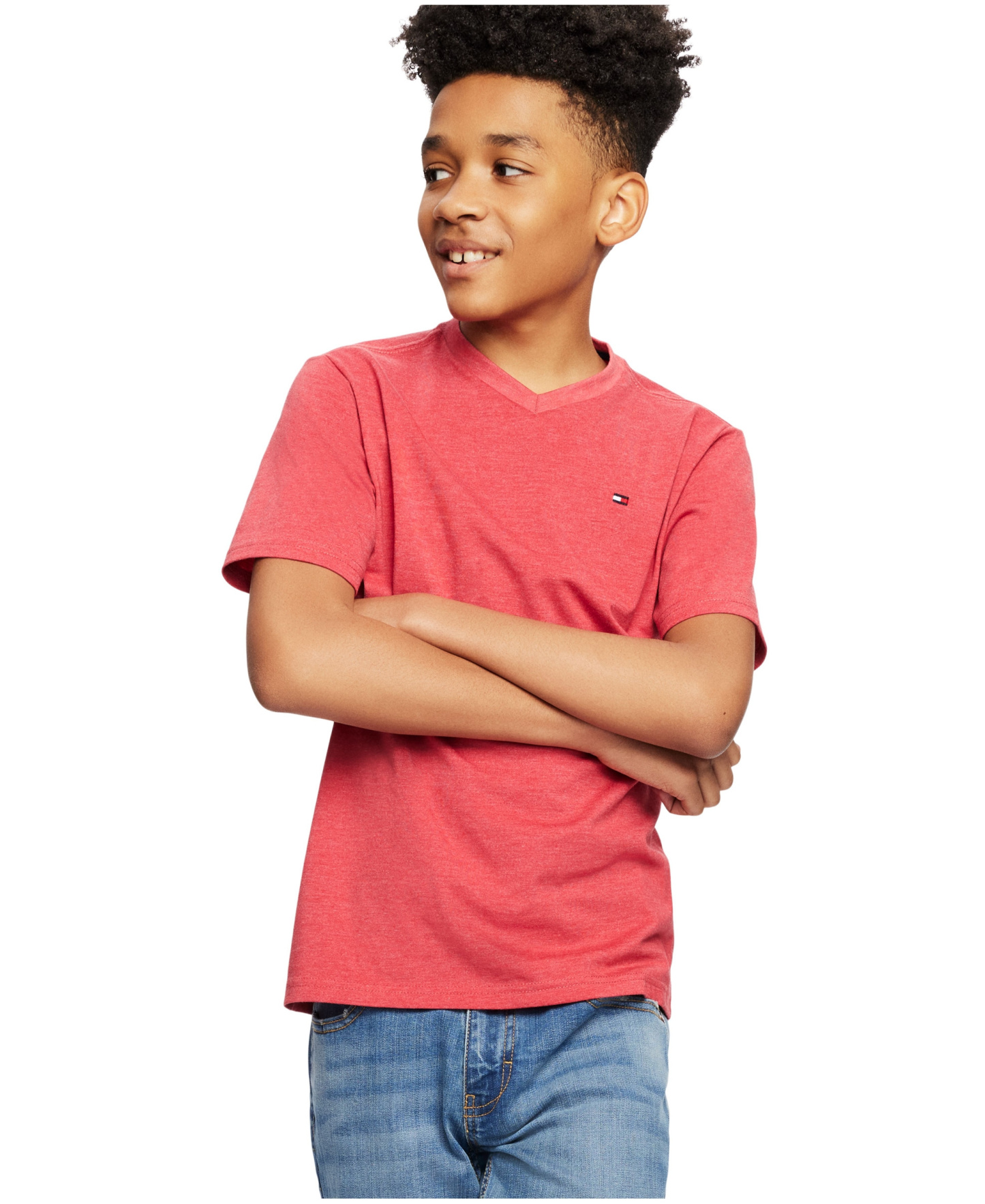 Tommy Hilfiger Boys' 2T-7 Solid Embroidered Logo V-Neck T-Shirt - Bulls Eye
