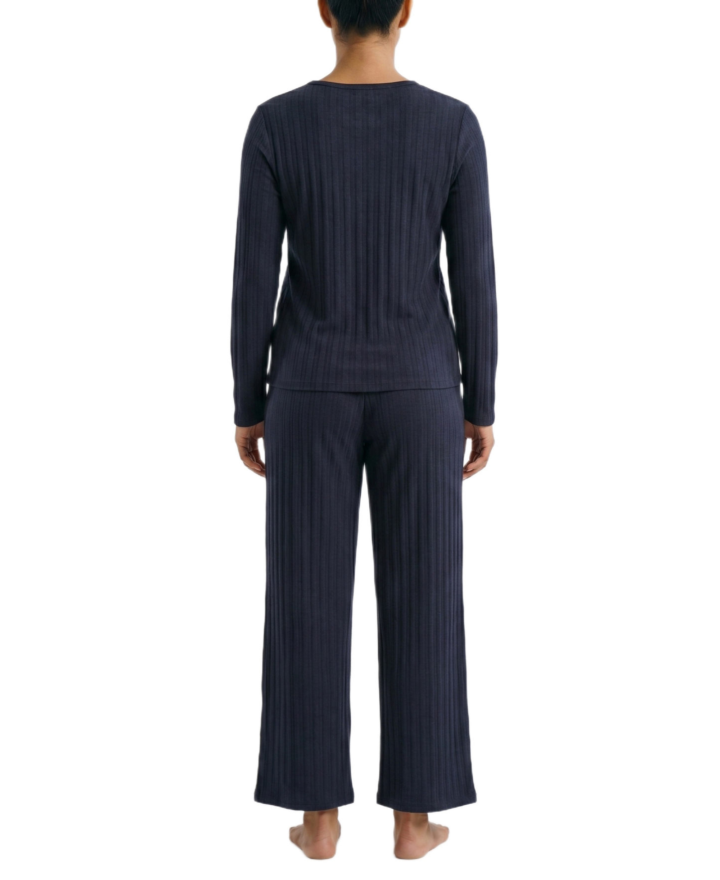 Tommy Hilfiger Women's Long-Sleeve Wide-Leg Cable-Jacquard Henley Top and Pant, 2-Piece Pajama Set - Sky Captain