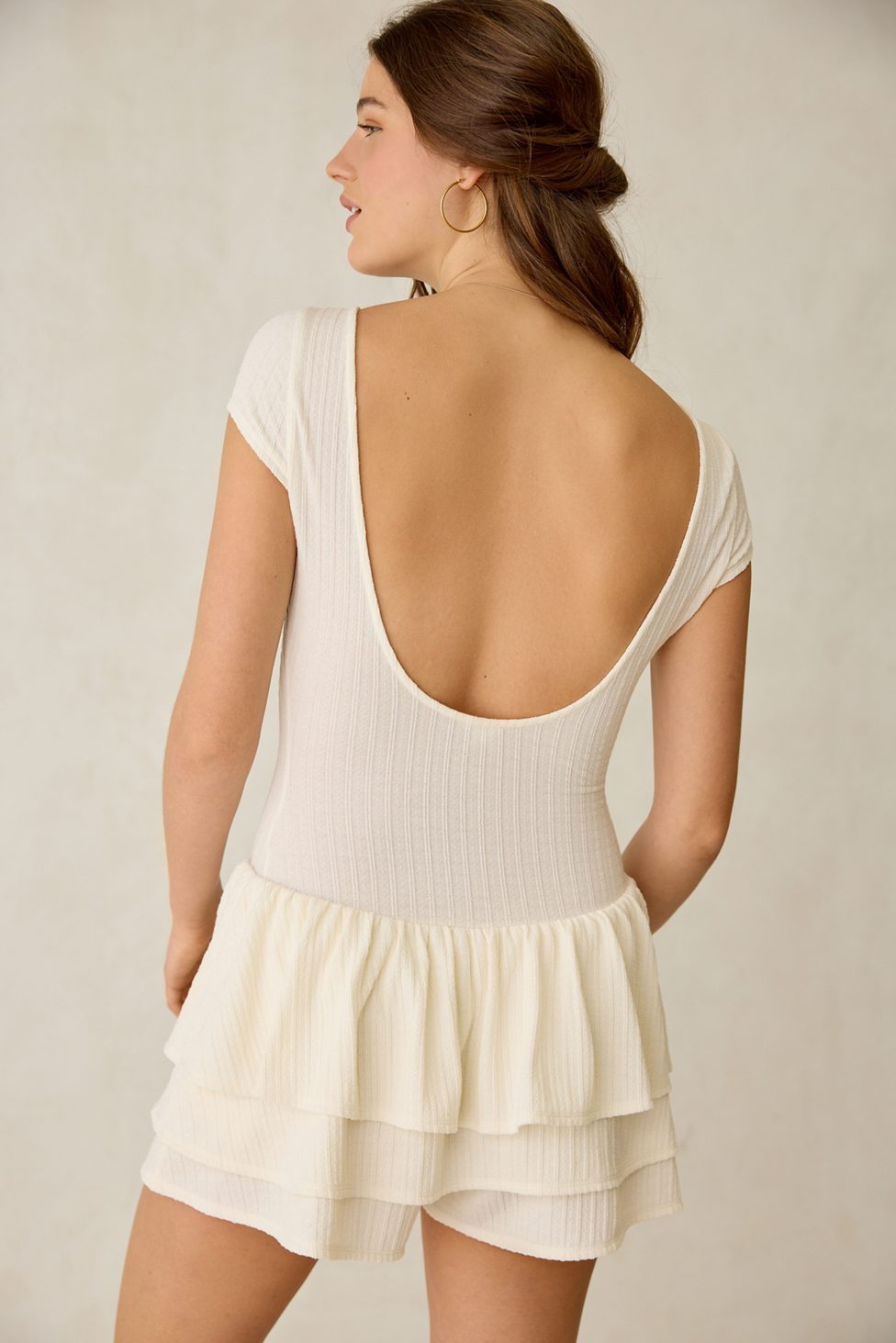Kimchi Blue Ruffled Up Short Sleeve Romper - Ivory