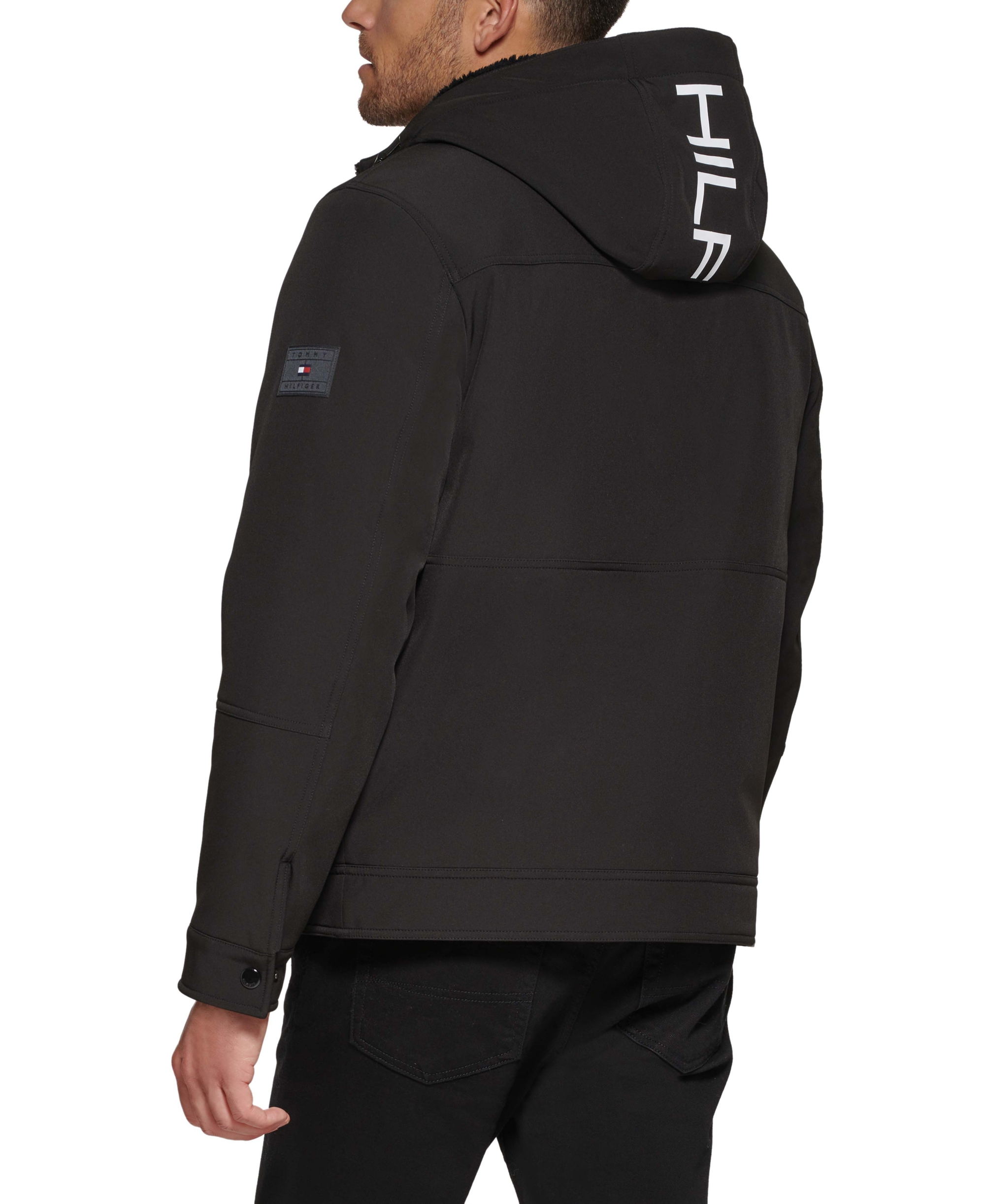 Tommy Hilfiger Men's Sherpa-Lined Softshell Hooded Jacket - Black