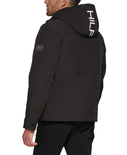 Tommy Hilfiger Men's Sherpa-Lined Softshell Hooded Jacket - Black