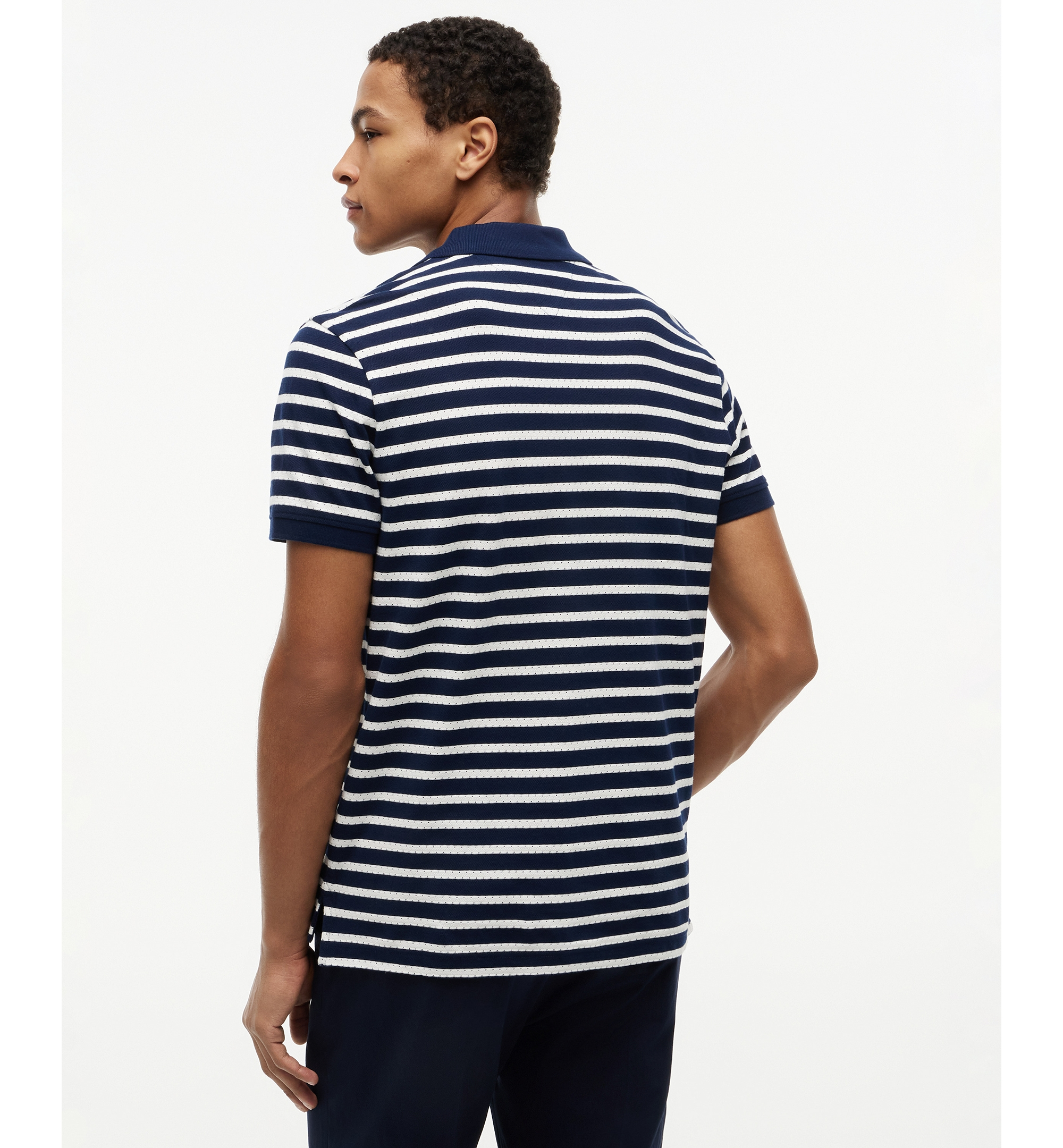 Tommy Hilfiger Men's Regular-Fit Perforated Jersey Stripe Polo Shirt - Navy / Ivory Petal