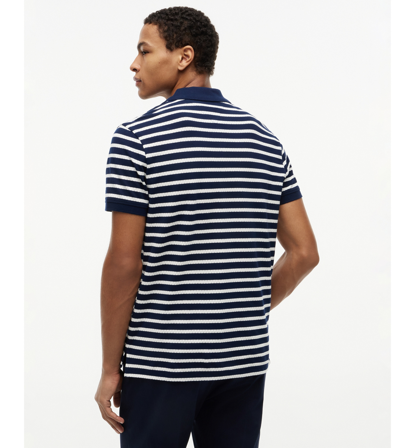 Tommy Hilfiger Men's Regular-Fit Perforated Jersey Stripe Polo Shirt - Navy / Ivory Petal