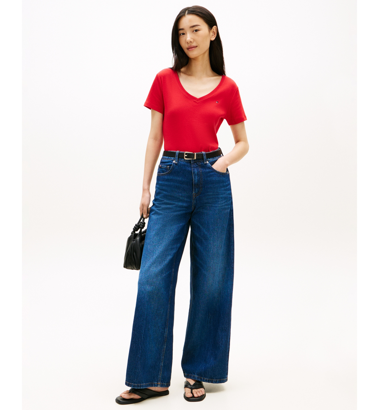 Tommy Hilfiger Women's Rib Slim V-Neck Short-Sleeve T-Shirt - Primary Red