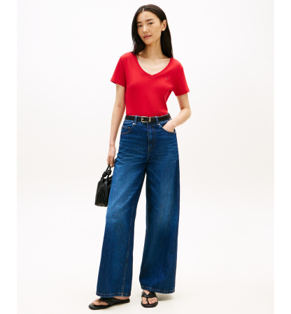 Tommy Hilfiger Women's Rib Slim V-Neck Short-Sleeve T-Shirt - Primary Red
