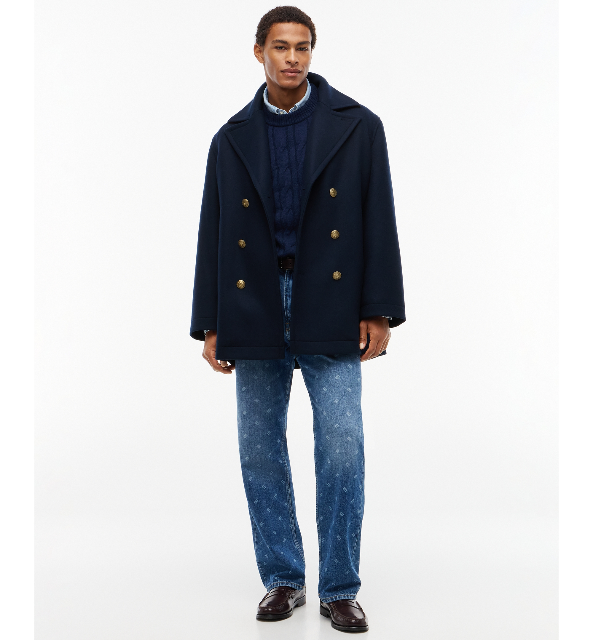 Tommy Hilfiger Men's American Icons Classic Patchwork-Lined Wool Peacoat, Macy’s Exclusive - Dark Blue